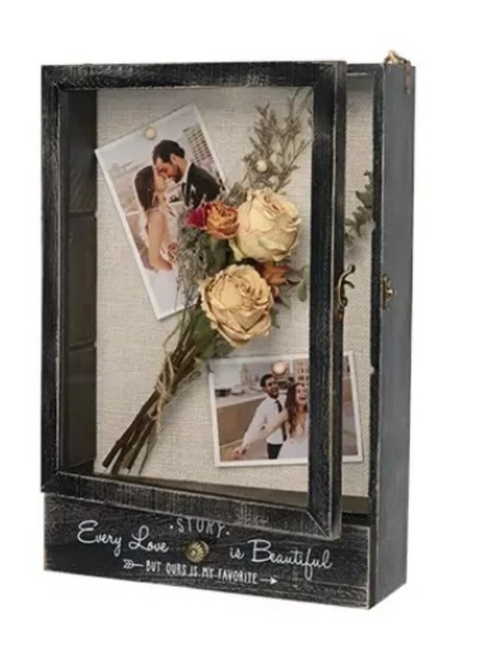 Rustic Black Linen-Framed Shadow Box Wedding/keepsake - Picture 3 of 5